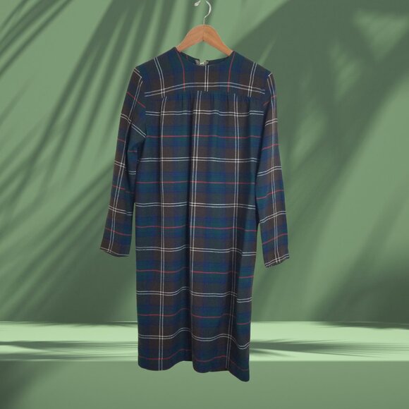 Vintage Dresses & Skirts - 1970s Handmade Vintage Plaid Long-Sleeve Dress, Medium